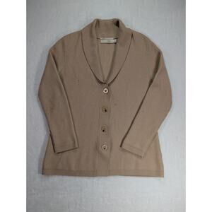 L. Magnin Women's Size L Tan 100% Cashmere Shawl Collar 4 Button Cardigan VTG